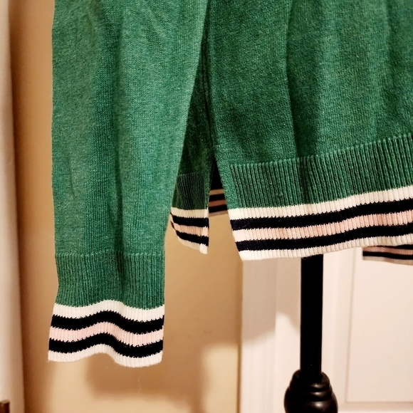 Old Navy Green Crewneck Sweater Varsity Striped Hems Women's Large L Spring EUC - Picture 4 of 7